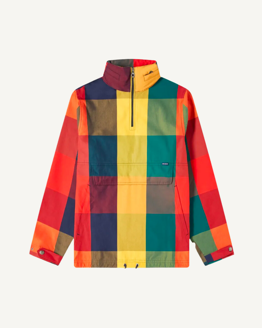 Water Repellent Plaid Anorak Jacket w/ Packable Hood