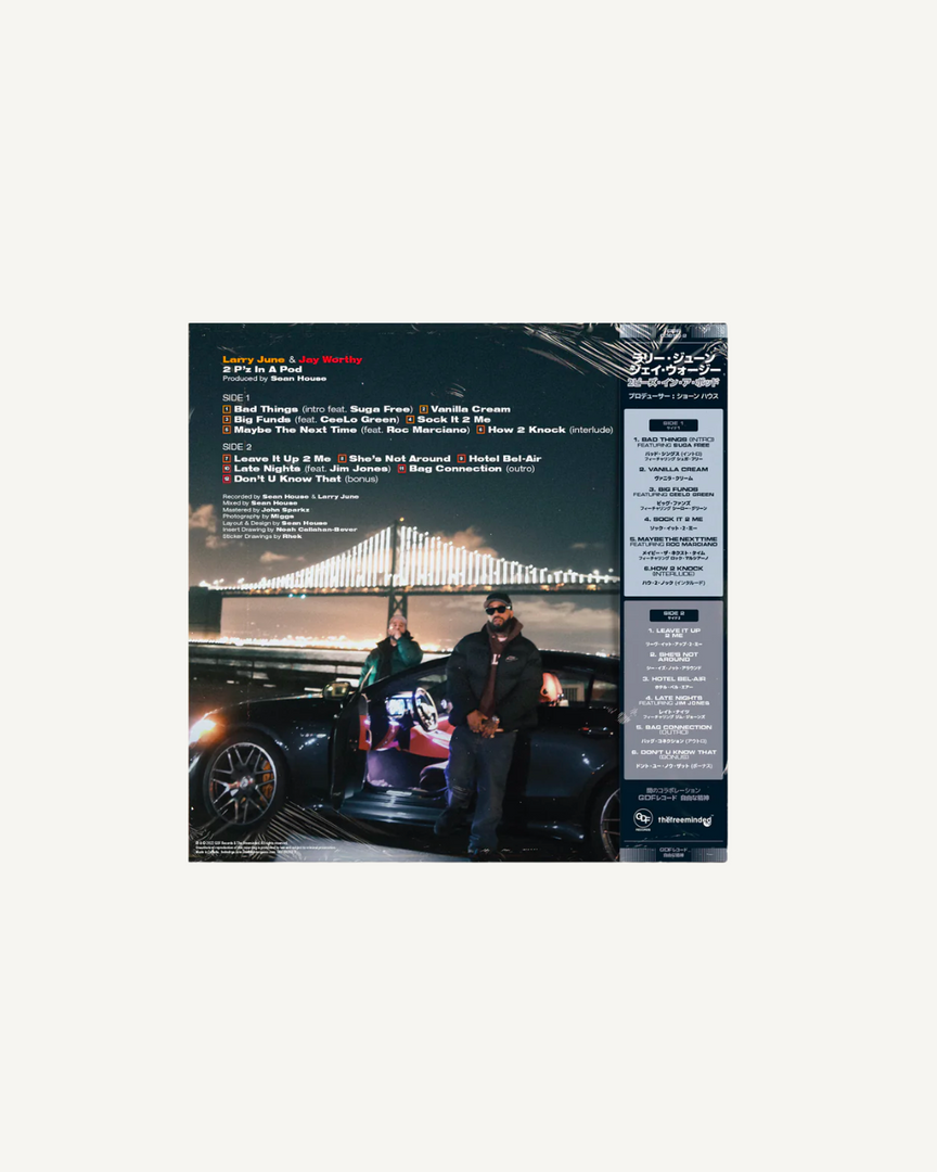 Larry June & Jay Worthy – 2 P'z In A Pod LP, Limited Edition OBI Strip w/ Stickers & Poster (Sealed) (1 of 600 copies)